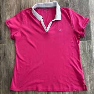 Nautica Hot Pink Classic Fit Split-Neck Polo